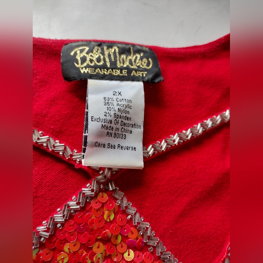 Bob Mackie Wearable Art Women's Pullover Sweater Red Sequins Sz 2x - Picture 6 of 6